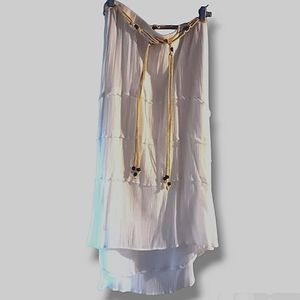 Dressbarn Women's white Plus Size hi-low skirt Sheer Lined boho beaded belt 1X